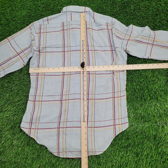Vintage 80s MOD Plaid Button Shirt Medium 20x30 Blue USA - Picture 5 of 11